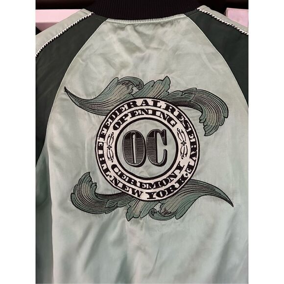 Opening Ceremony Cash Reversible Embroidered Silk Bomber Jacket Green / Gray XS - Picture 13 of 16